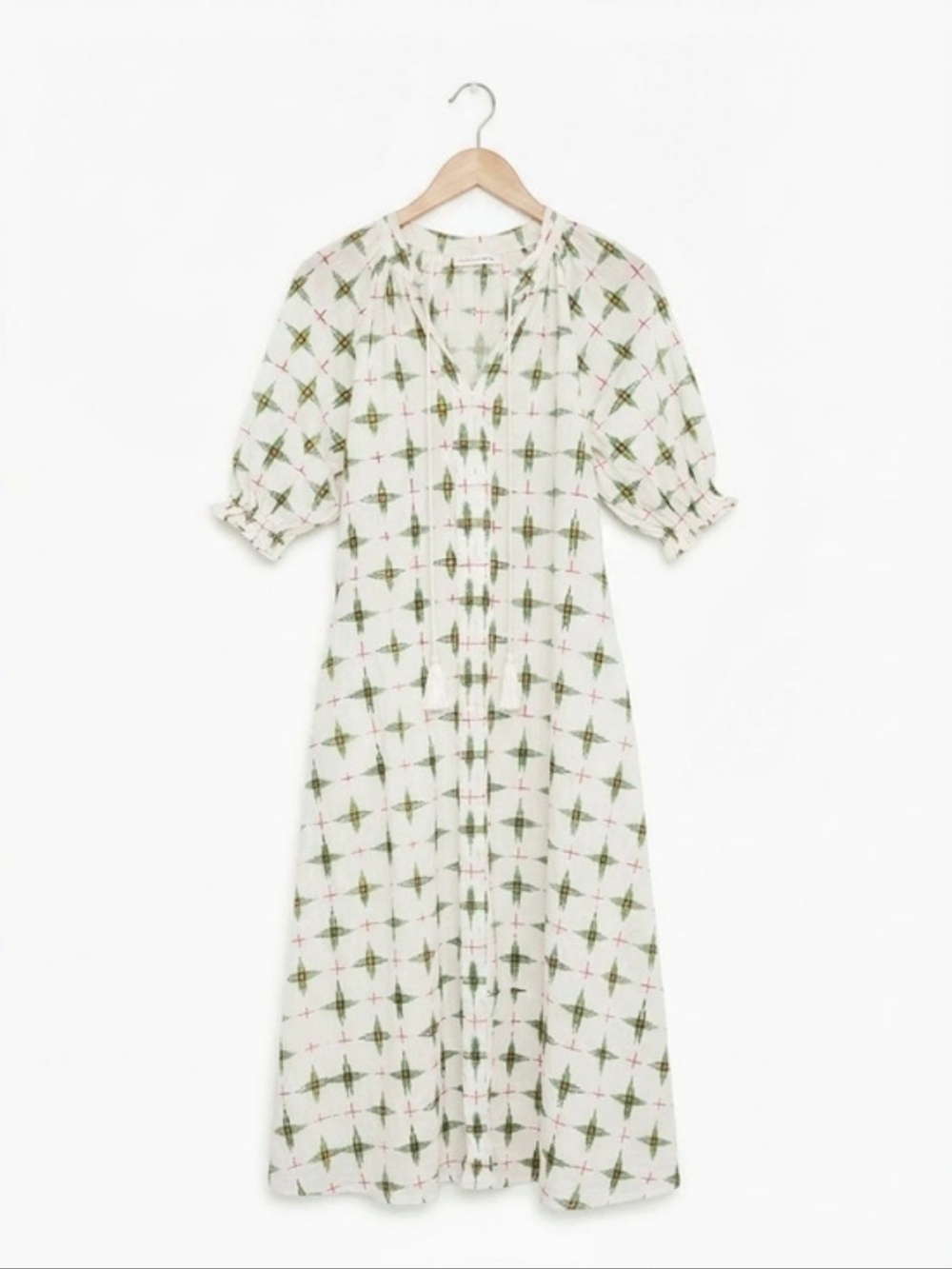 Julia Amory Green Geometric Block Print Cotton Midi Dress Size XS